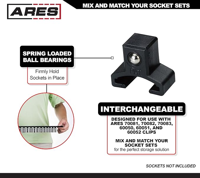 ARES 60045 3-Pc 1/4,3/8,1/2-In Green Socket Rail | Part No. 60045; 1/4-Inch, 3/8-Inch, and 1/2-Inch Drive Socket Organizers Hold 48 Sockets