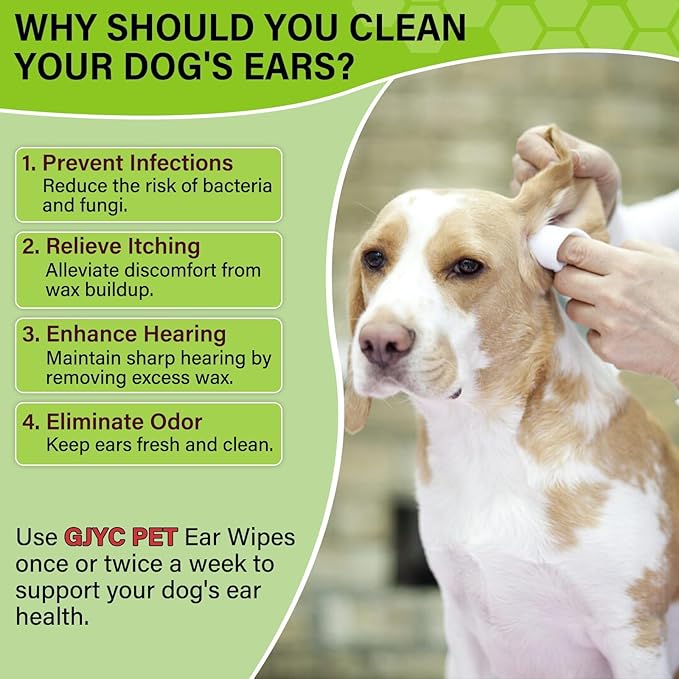 Dog Ear Wipes - Cat Dog Ear Cleaner, Puppy Ear Wipes Wash Cleaner for Dogs Cats - 100 Wipes for Dog Cat Ear Cleaning, Remove Ear Wax Dirt Debris for Dogs Cats Ear Infection Treatment Wipes
