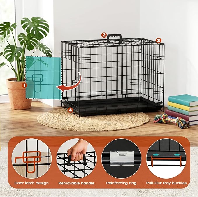 BestPet | Dog Crate | 24" | Black | Foldable Metal Kennel with Single Doors, Secure Slide-Bolt Latches, Leakproof Tray | Portable Dog Cage for Small Breeds | for Travel, Indoor & Outdoor Use