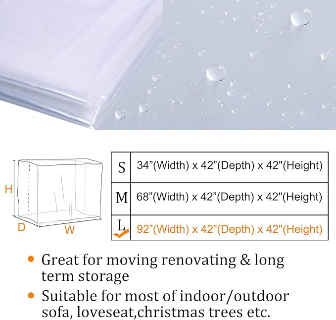 STARTWO Furniture Cover Plastic Couch Cover Heavy Duty Water Resistant Thick Clear | Sofa Slipover for Moving and Long Term Storage 42”(Width) x 92”(Depth) x 42"(Height)