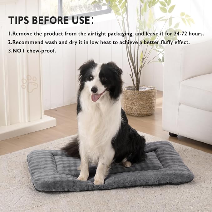 Dog Bed Mat Crate Pad for Large Dogs, Grey, 36"x 23" | Washable Soft Pet Sleeping Mat, Anti-Slip Kennel Pad with 3D Bubble Pattern