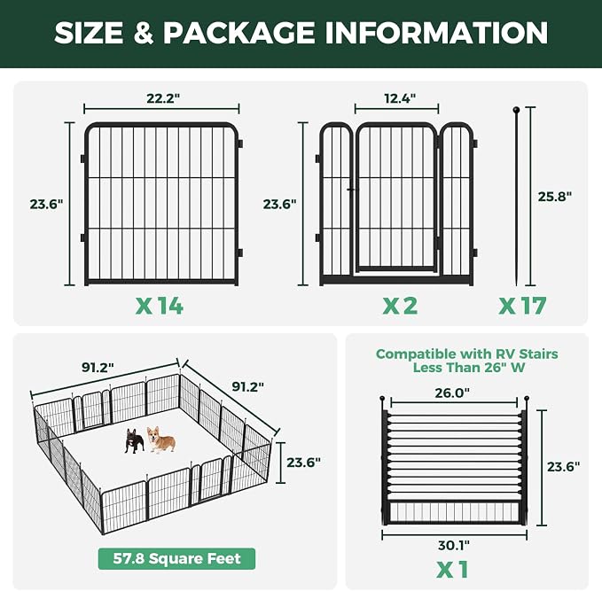 FXW Rollick Dog Playpen with RV Step Grid for RV Camping, 24" H, 16 Panels | Easy Setup & Sturdy, Blocks RV Stair Gaps, Fits RV Steps up to 26"W, For Puppies & Small Dogs, Patented