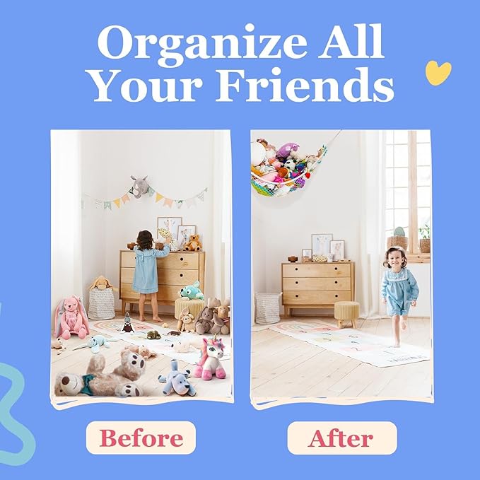 Stuffed Animal Hammock XL 2 Pack | Corner Stuffed Animal Storage & Plushie Net | Extra Large Toy Hammock for Stuffed Animals | Easy Hang, Hardware Included | Black Bedroom Decor | by Lilly's Love