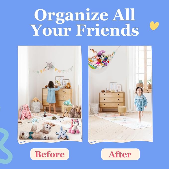 Lilly's Love Stuffed Animal Hammock | Corner Hanging Organizer, Toy Storage, Stuffed Animal Storage Net | Made from Quality Fishing Net, Holds 12lbs | 67"x47"x47" (Light Blue, 2 Pack)