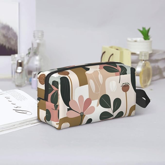 Abstract Floral Makeup Bag - Durable 600D Oxford Fabric Travel Cosmetic Bag, Shockproof Foam Padded Toiletry Organizer for Gym & Daily Use 10x6.2x4.9 Inch