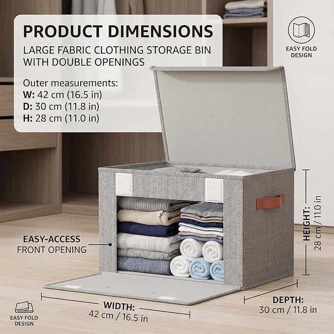 Tuza 2 Pack Storage Bins with Lids, Large Closet Storage Bins with Handles, Stackable Decorative Storage Boxes for Shelves Under Bed, Clothes Blankets Sweater Storage