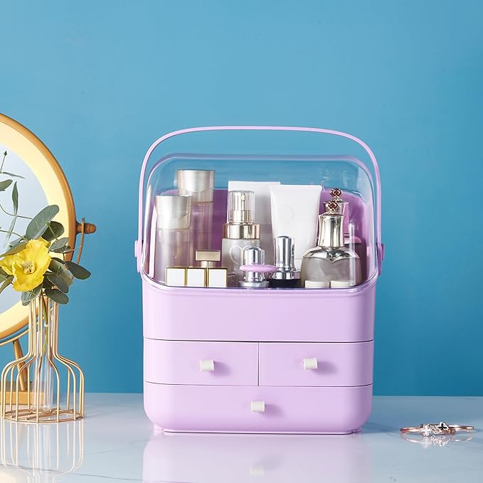 Large Makeup Organizer w Drawers Beauty Organizer Makeup Box Holder Vanity Organization Desk Countertop MakeUp Organizers Bathroom Counter Organizer Skincare Cosmetic Case Stand Dustproof Lid Gift