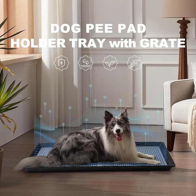 HQ4US Pee Pad Holder, Dog Potty Tray with Grate, Extra Large Litter Box | Puppy Pee Pad Holder Tray, Easy Clean Potty for Dogs Potty Training, Leak-Resistant Plastic Toilet Outdoor for Balcony