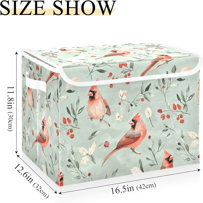 Aesthetic Northern Birds Sage Green Storage Bins Containers For Organizing Lidded for Clothes Room