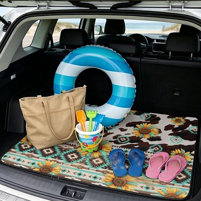 Howilath Southwest Aztec Sunflower Car Trunk Mat for SUV – All Weather Trunk Liner, Car Cargo Liner Non-Slip Cargo Mat, Universal Fit Rear Trunk Protection, Vehicle Interior Accessories