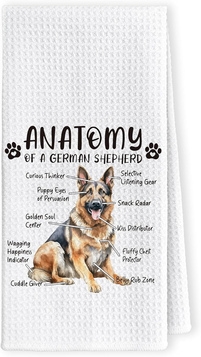 Funny German Shepherd Kitchen Towels - Gifts for Dog Lovers, Hand Dish Towels for Women Men, Anatomy Tea Towel Room Decor for Home Kitchen Bathroom