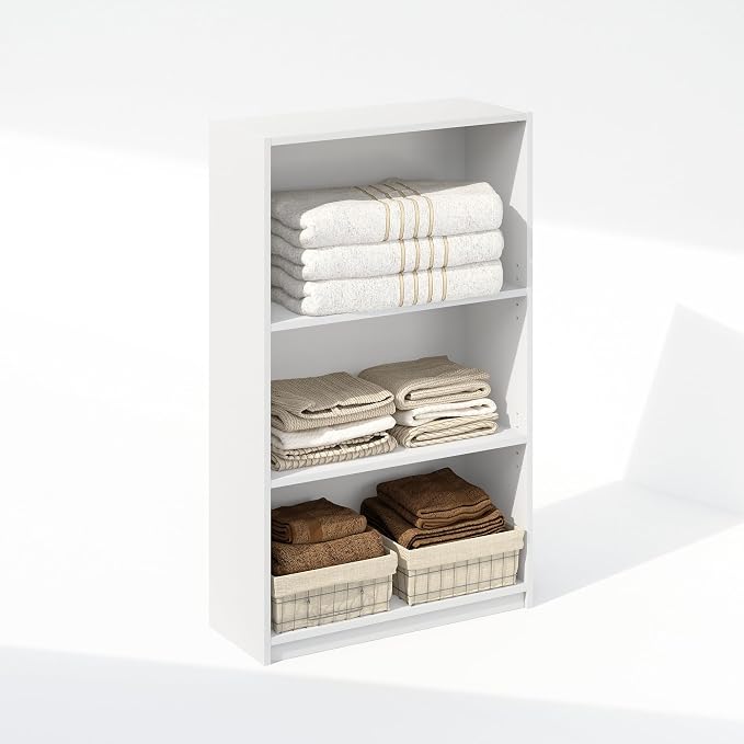 Furinno Reed Closet Organizers and Storage, 3-Tier Closet Organizer, Open Shelf Closet Storage, for Wardrobe, Bedroom, Living Room, White