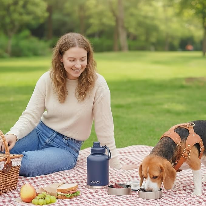 32oz Portable Dog Water Bottle with 2 Detachable Bowls for Small & Medium Dogs, Insulated Dog Travel Bottle for Walking and Road Trips (Pink)