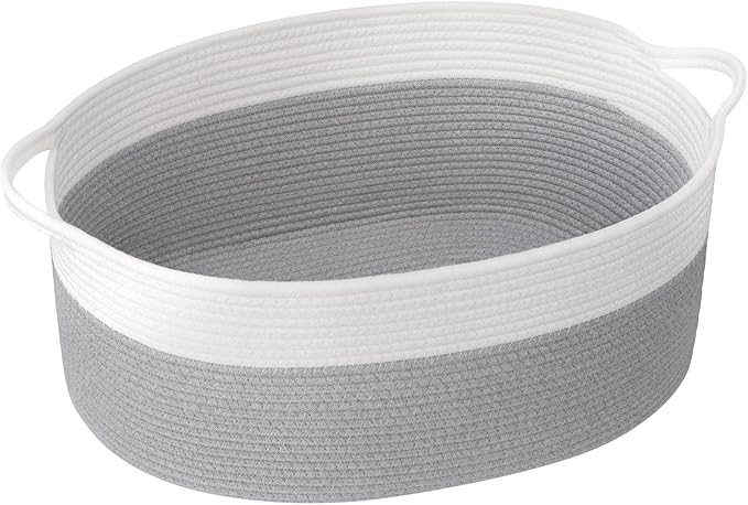 Goodpick Large Woven Rope Basket for Gifts Empty, 19.7"x 11"x 7.9", Grey | Storage Basket with Handles for Nursery Living Room, Perfect for Blankets, Pillows & Towels, Toys Storage