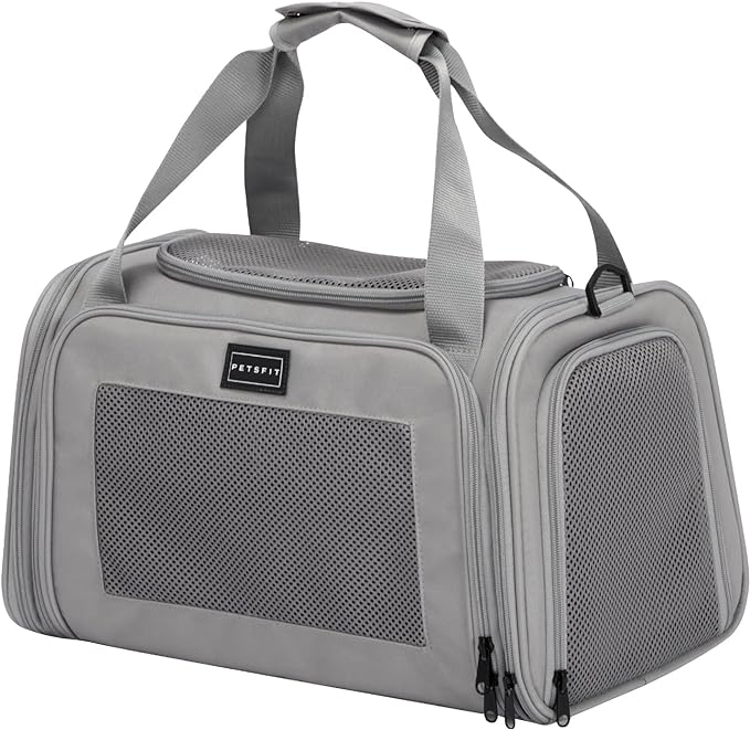 PETSFIT Cat Carrier, Grey, Small and Medium Cats Under 12 Lbs | Airline Approved, Soft Carrier, Soft Cat Travel Bag, Kitten Carrier with Extendable Mat