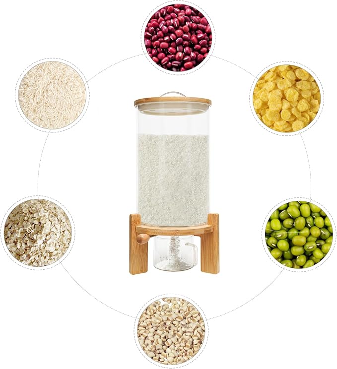 Cereal Storage Dispenser,Flour Storage Container,Rice/Grain Dry Food Glass Container,7.5L With Valve,Glass Food Storge Container for Kitchen Organization and Pantry Store