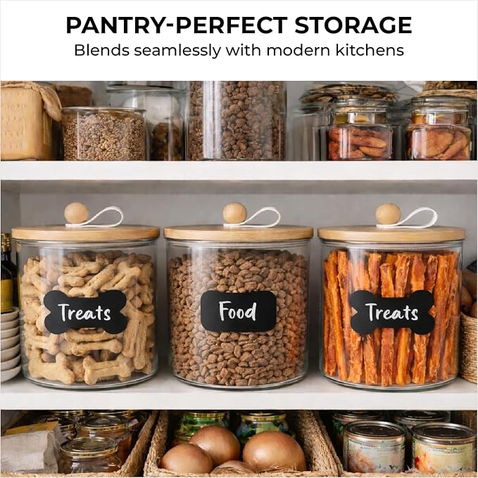 Dog Treat Container Airtight & Dog Treat Jar With Lid: Pet Food Storage | Create a tidy, modern pet feeding zone, Clear acrylic shows food levels instantly, Protect pet food from going stale.