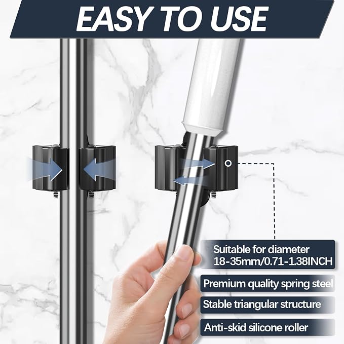 3-H Broom Holder Wall Mount 30 Pack, Heavy Duty Stainless Steel Mop and Broom Organizer Clips, Strong Grip Wall Mount Holders for Garage, Garden, Laundry Room & Utility Closet, Black