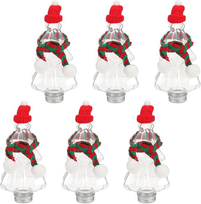 6set Christmas Tree Shaped Juice Bottles Reusable Cold Juice Containers with Caps for Milk Tea Candy Storage and Holiday Decorations