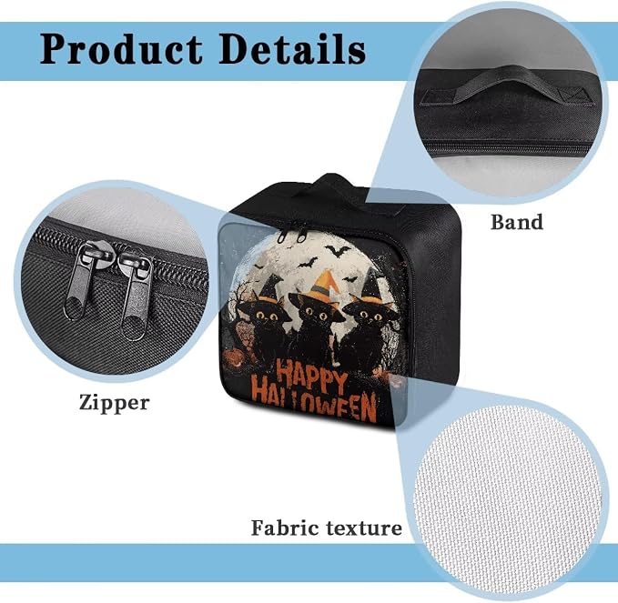 First Aid Case Empty Halloween Black Cat Moon Veterinary Medic Bag for Animal Clinics and Pet Owners Includes Secure Zipper Compartments