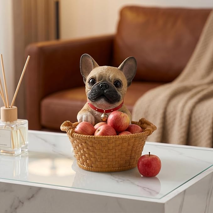 Cute French Bulldog Candy Bowl, Resin Dog Figurine Key Bowl for Entryway Table, Desktop Storage Basket Organizer for Desk, Unique Dog Lover Gift