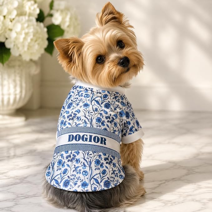 Dog T-Shirts for Small Dogs, Designer Dog Clothes, Luxury Dogior Print Tee | Dog T-shirts for small dogs; soft lightweight designer dog clothes with luxury comfort for Chihuahuas, Yorkies and Dachshunds