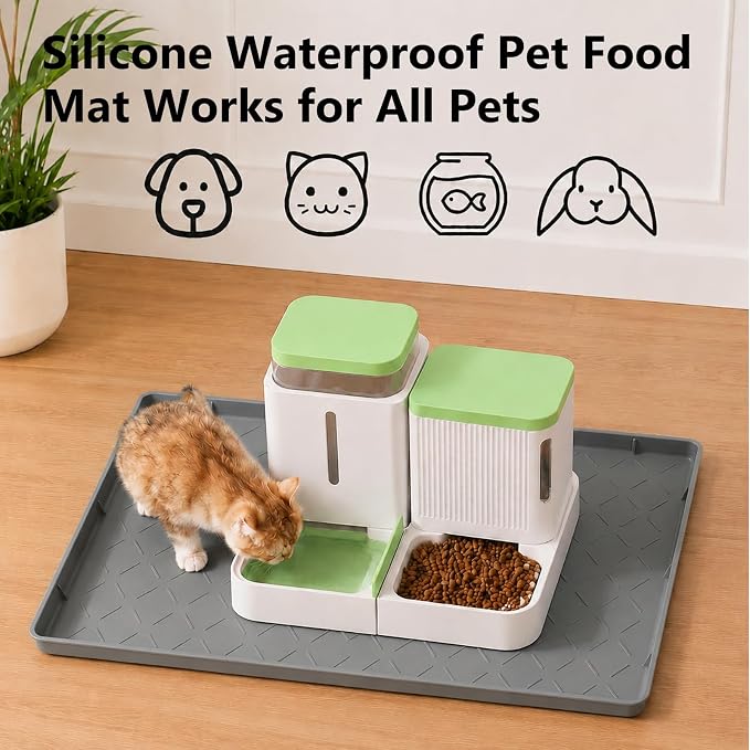 MateeyLife Silicone Waterproof Mat for Dog & Cat Food Mat 19"X12" | BPA-Free Non-Slip Pet Feeding Mat, Dog Food Tray for Food & Water Bowls, Protect Floor Against Spills, Dark Grey
