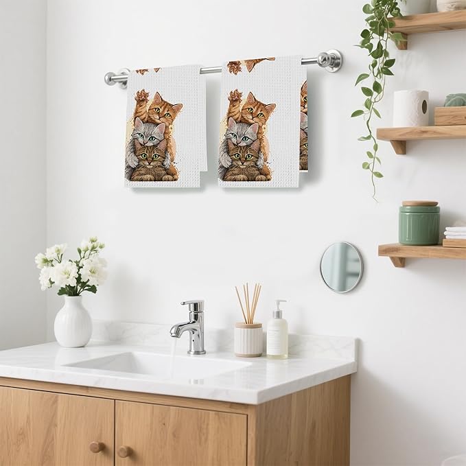 Cute Kittens Cat Hand Towels,Set of 2 Absorbent Bath Towel Kitchen Dish Towel Home Gym Hotel Bathroom Decor,16x24 Inches
