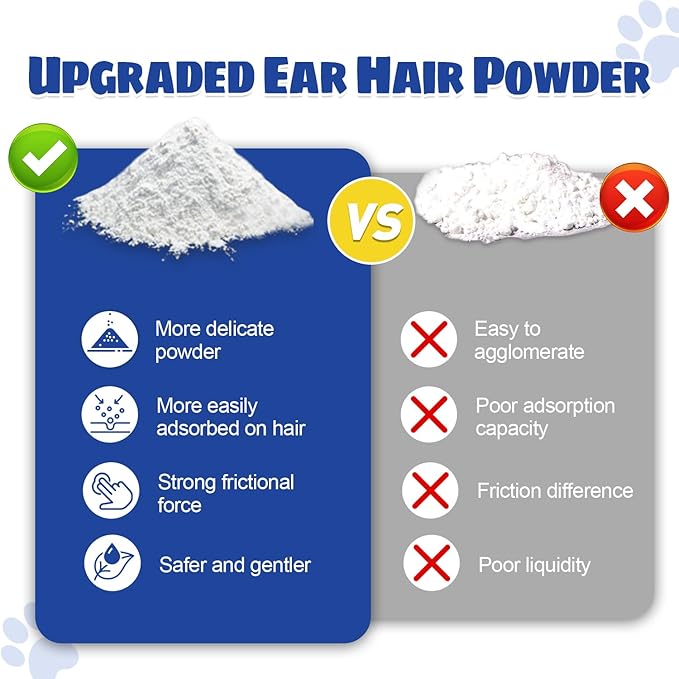 Upgraded Dog Ear Powder with 5.5 Inch Hair Removal Tool, Pet Ear Grooming Cleaner for Wax and Odor Control, Absorbs Moisture & Soothes Ears