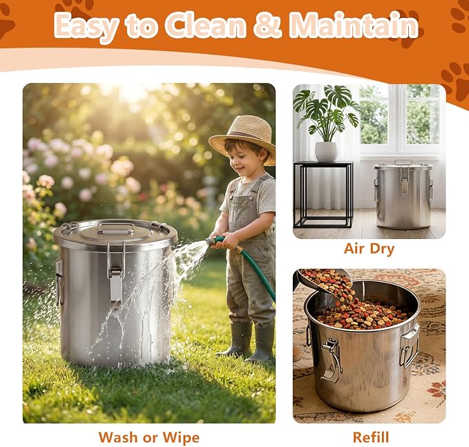 40LB Stainless Steel Dog Food Storage Container with Lid & Scoop, Large Dog Food Storage Container for Dry Pet Food, Metal Dog Food Container, Pet Food Storage Container for Kibble