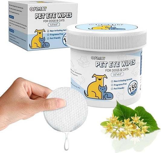 Opdent 150Pcs Eyes Wipes for Dogs - Tear Stain Remover for Dogs - Dog Eye Cleaner, Eye Debris, Discharge, Mucus Secretions - Eye Wipes for Dogs & cat Eye Wipes (3.2 Extra Large)