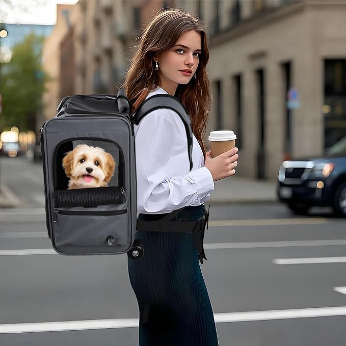 EliteField Deluxe Rolling Backpack Dog & Cat Carrier (2-Year Warranty) | Airline Approved, Waterproof Fabric, Scratch-Resistant Mesh, Retractable Handle, Wheels, Built-In Leash