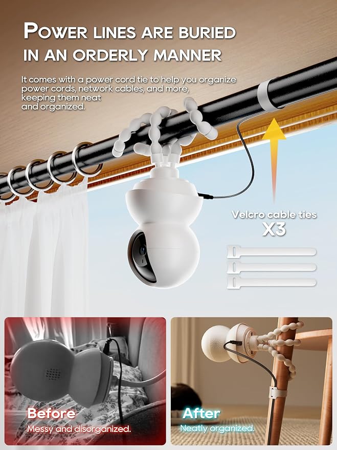 Baby Monitor Mount - Universal Adjustable Baby Camera Mount for Hello Baby, Nanit Pro, Kasa & Most Baby Monitors, Attaches to Crib Cot Shelves or Furniture （Black）
