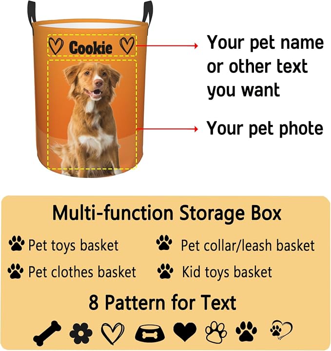 Personalized Large Dog Toy Storage Basket Bin Collapsible Custom Pet Stuff Box Chest Container for Living Room Organizer for Dog Toys,Dog Food,Blankets,Clothing (Orange)