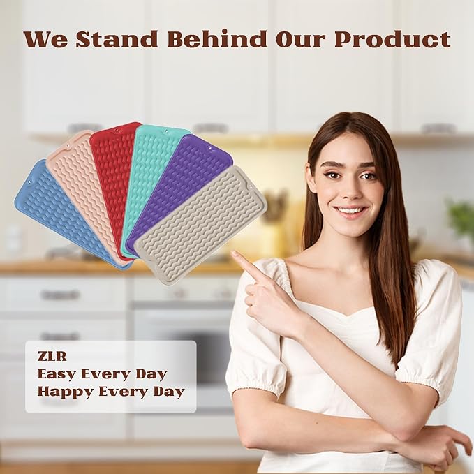 ZLR Small Dish Drying Mat for Kitchen Counter, 6"x17", Meadow Violet | Narrow Silicone Drainer for Apartment, Dorm & RV, Wavy Ridges Quick-Dry, Non-Slip, Rolls Up, Dishwasher Safe