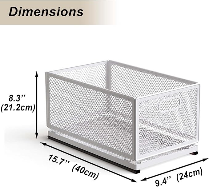 Pull-Out Cabinet Organizer W 9.4"x D 15.7"XH 8.3" Metal Steel Slide Basket with Adhesive Rails for Kitchen, Closet, Pantry Storage bathroom Sliding Drawer Rack undersink shelf