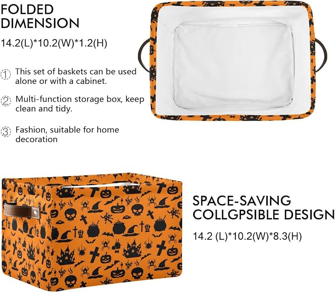 Kigai Storage Basket, Fabric Collapsible Closet Organizer Bin | Halloween Pumpkin Waterproof Foldable Canvas Basket with Handles for Shelves, Nursery, Closet, Bedroom & Bathroom