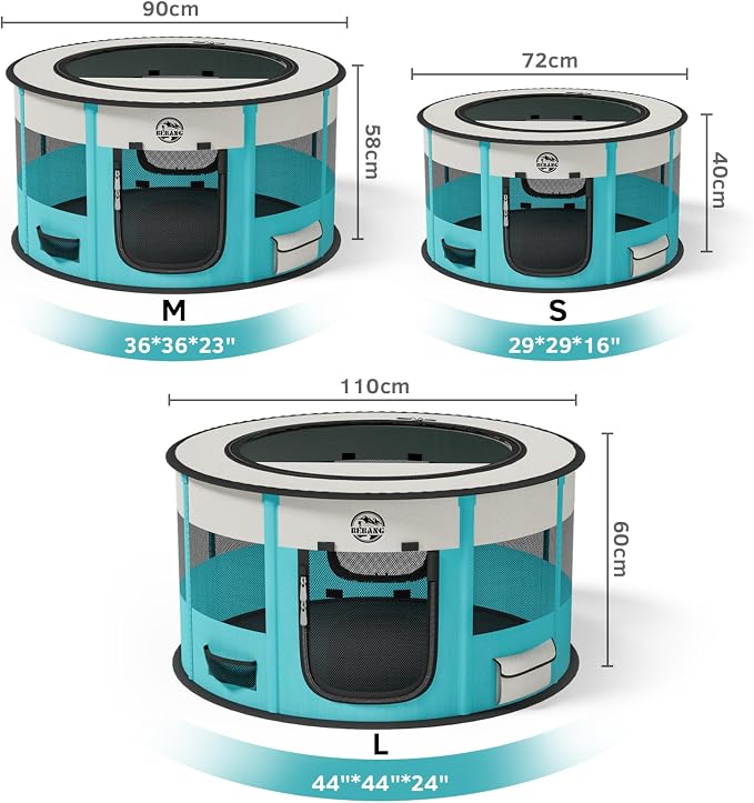 Dog Playpen for Puppies and Cats: Foldable Pet Pen with Dual Doors | Two Zippered Doors, 360° Mesh Windows, Removable Breathable Top, Spacious Interior