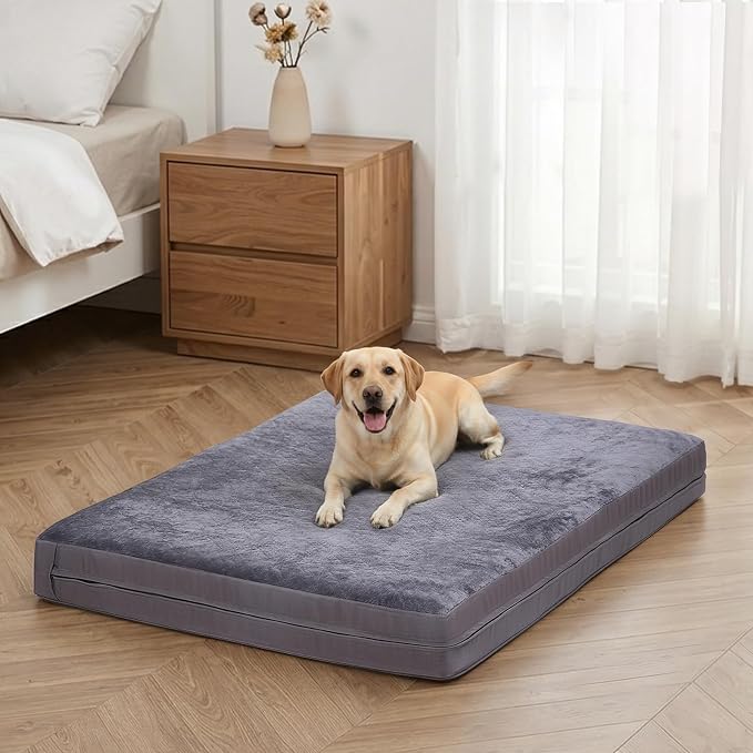 XXXL Waterproof Dog Bed for Crate, Washable Reversible Large Pads, 53x36 | Kennel Pet Bed for Extra Large Dogs with Removable Cover, Waterproof, Wipeable, Anti-Slip, Outdoor, Dark Grey