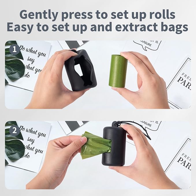 3Pack Dog Poop Bag Holder for Leash,Integrated Molding Soft Plastic Pet Waste Bag Dispenser with Elastic Loop Protable Doggie Poop Bag Dispensers (Black+Brown+Grey)