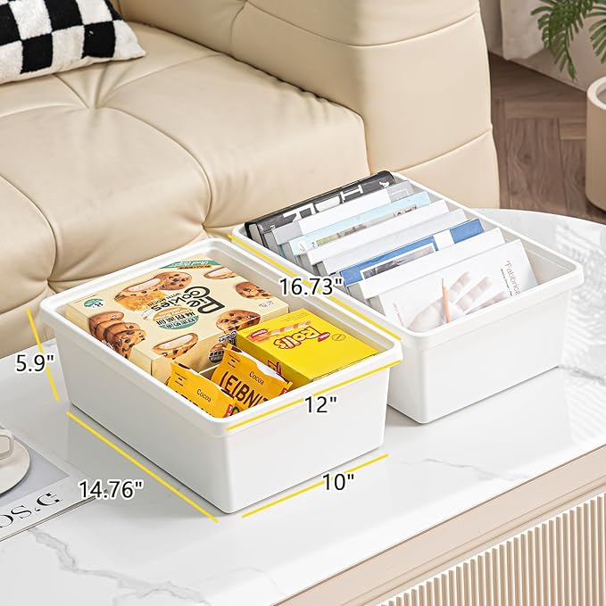 15 Quart Stackable Storage Box with lids, White | Heavy-Duty,Dust-proof ,water-resistant,Minimalist style,Perfect for Home/Office/Garage; Stores Snacks, Crafts, Legos, Tools
