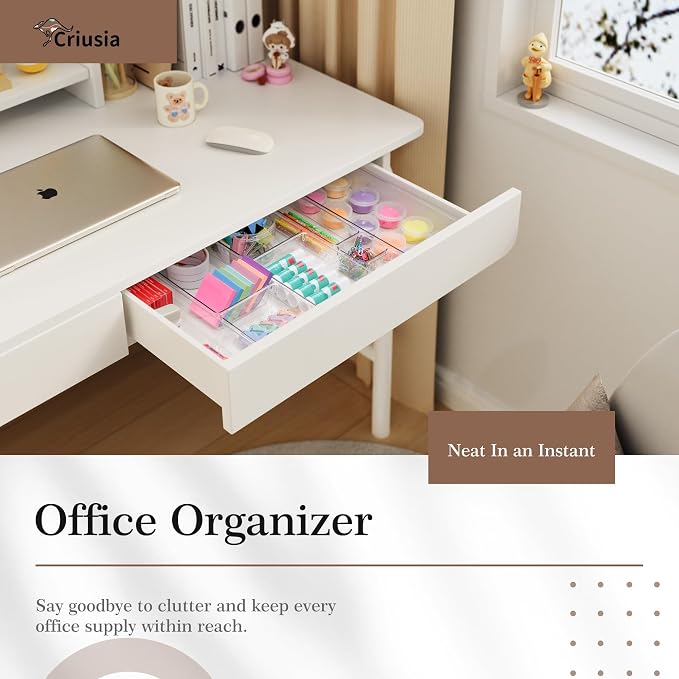 14 PCS Clear Plastic Drawer Organizer Set - 5 Large Size Versatile Kitchen and Bathroom Organizer Trays, Non-Slip Storage Bins for Makeup, Utensils, Tool and Office Desk