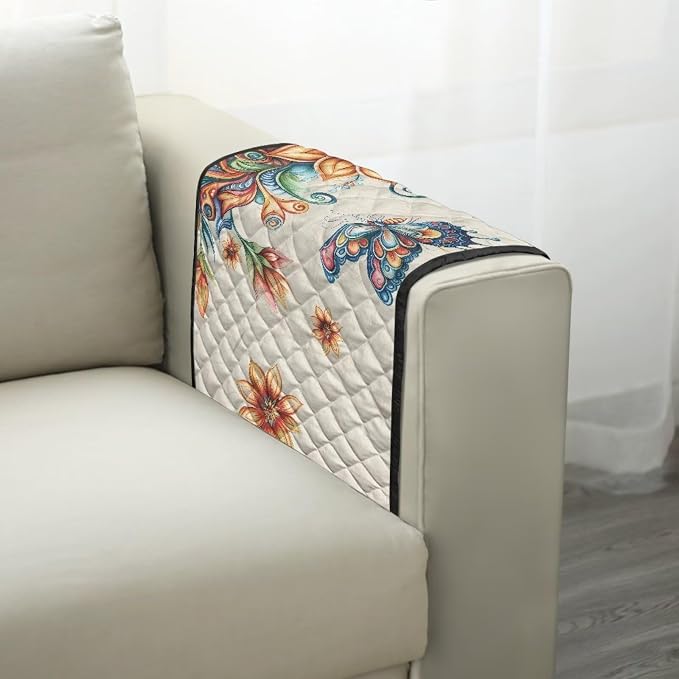 Boho Flower Butterfly Sofa Arm Covers for Couch Stretch Armrest Covers Easy to Clean Armchair Cover Sofa Armchair Slipcovers Recliner SofaArm Protector