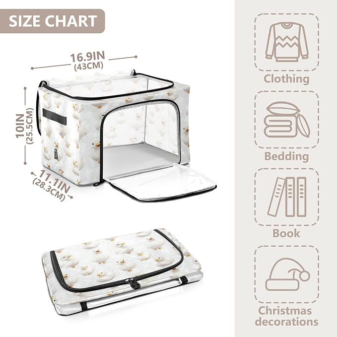 Cute Pet Ducks Under Bed Storage Containers Clear Window Collapsible Closet Storage Boxes with Lids Dual Zipper Bookshelf