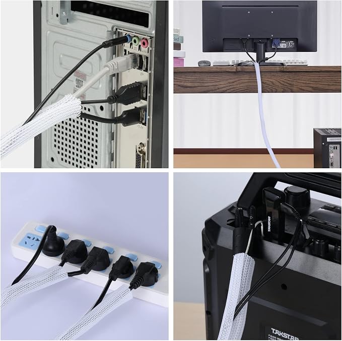 AGPTEK Cable Sleeve, 2 Pack 5ft - 1.6 Inch Cable Management Cord Hide,White | Desk Cord Cover Organizer Wire Hider for Office Computer TV Wire Loom Tubing Pet-Proof Cord Protector from Cat Dog Chewing