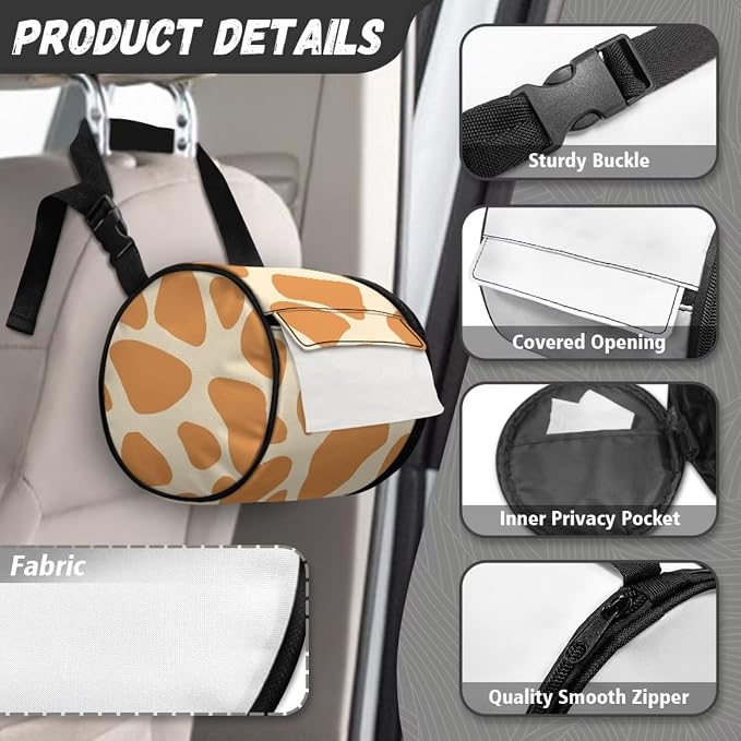 Giraffe Pattern Hanging Paper Towel Roll Holder with Adjustable Strap Water Resistant Toilet Tissue Roll Dispenser Farmhouse Handy Toilet Paper Cover Storage Holder