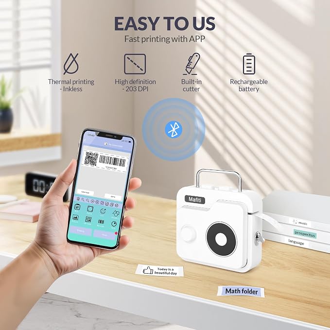 mafiti Label Maker Machine with Tape Bluetooth Wireless Label Printer Mini Label Makers Rechargeable Thermal Small Label Maker Easy to Use for Home Office School