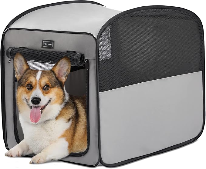 Petsfit Portable Dog Crate，Pop Up Dog Crate for Medium Dogs，Waterproof Pet Cage Dog Kennel for Indoor/Outdoor，Lightweight Dog Carrier for Travelling，Grey