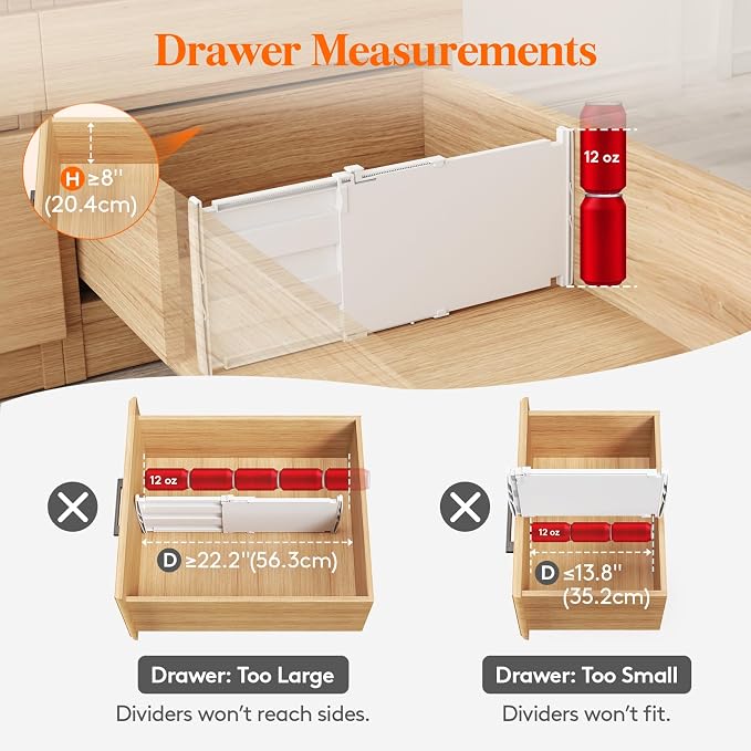 Lifewit 8" Tall Drawer Dividers, Adjustable Deep Drawer Organizer Clothes | 4 Pack 13.8"-22.2" Expandable White Plastic Separators for Dresser, Kitchen, Cabinet, Closet, Office Organization & Storage