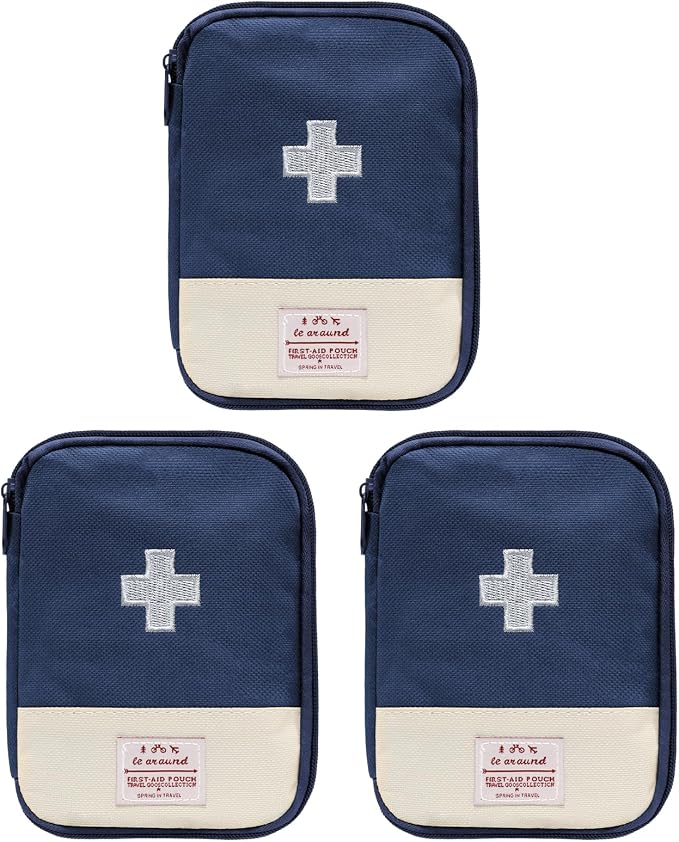 Faylapa 3 Pcs Mini Empty First Aid Bag, 7x5 inches Mini Portable Medical Pouch, Travel Emergency Multifunction Emergency Storage Bag for Hiking, Home, Travel, Camping, Outdoor, Car, Office(Bag Only)